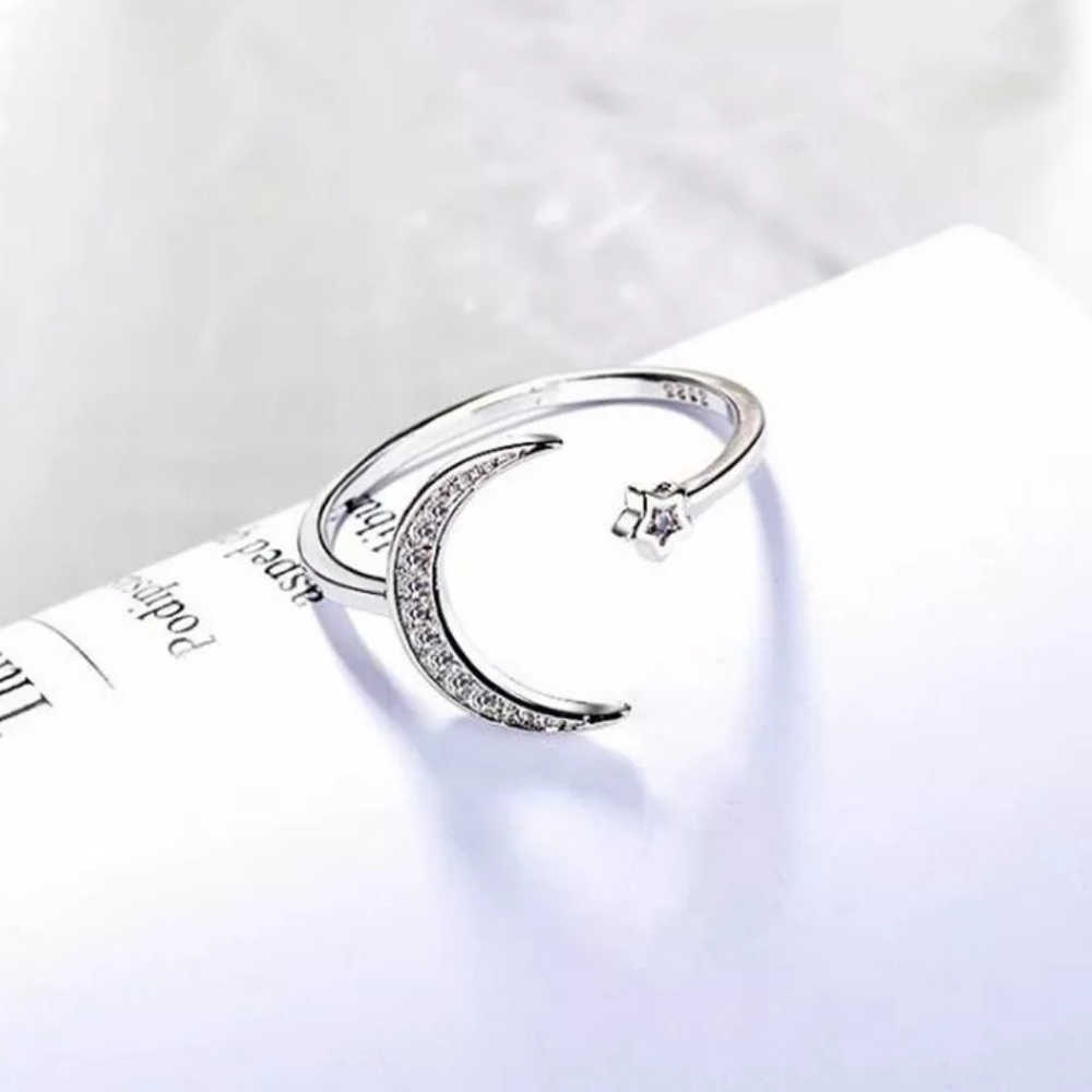 💎NEW💎 925 STERLING SILVER MOON & STARS RI - Picture 5 of 9